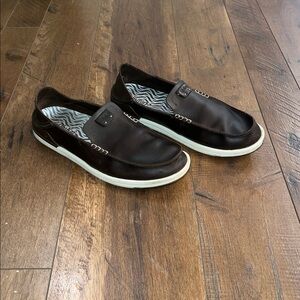 OluKai Men’s Kakaha Dark Brown Leather Slip-On Loafers. Convertible loafer